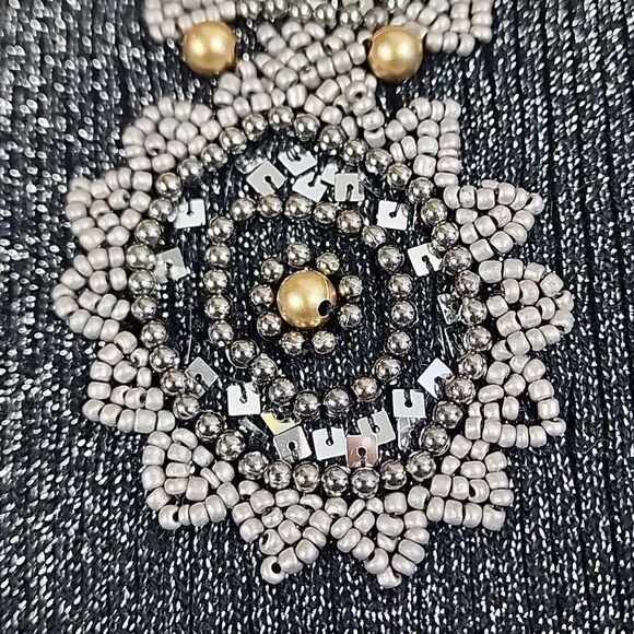 Metallic Beaded Sequin V Neck Sweater Size L - Picture 10 of 10
